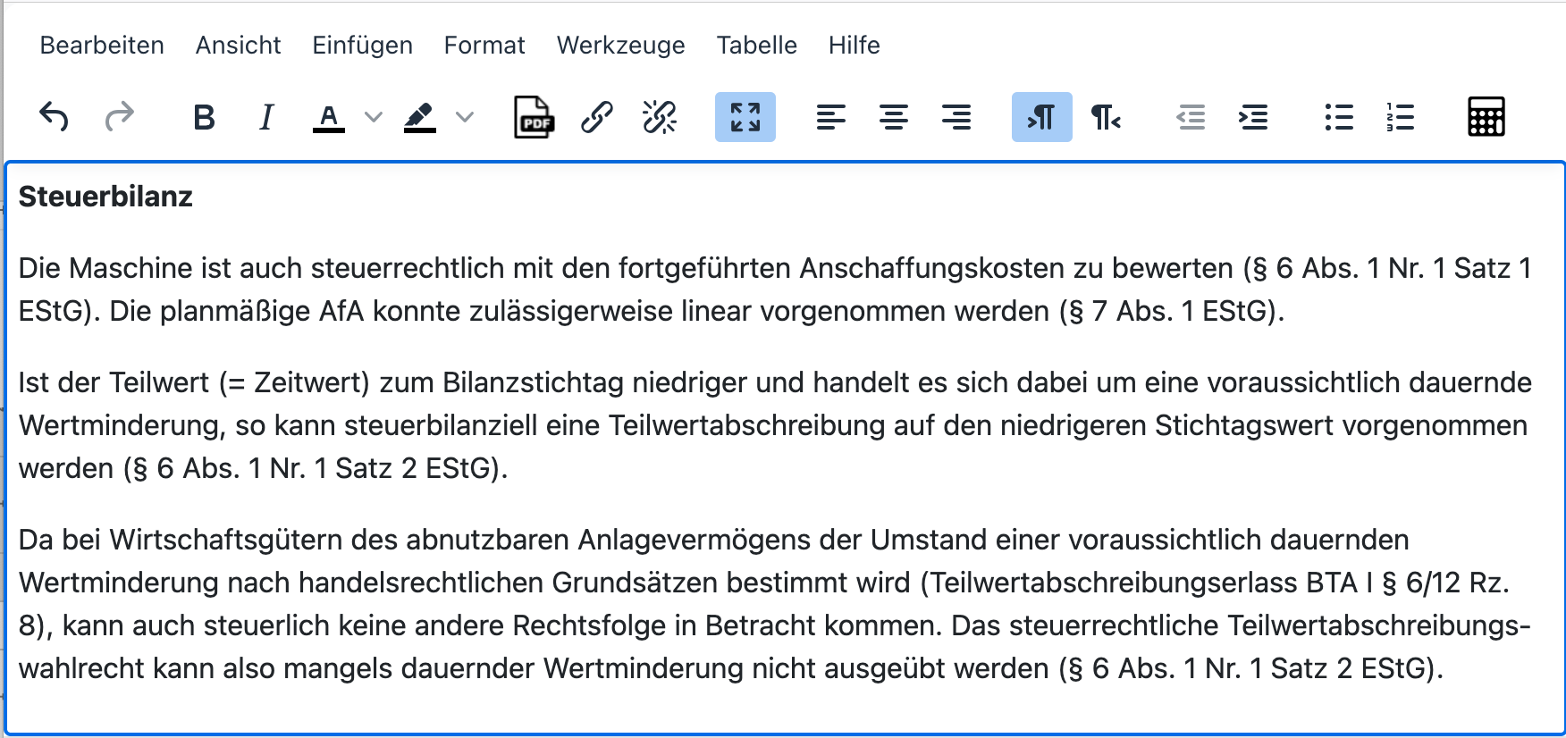 Bildschirmfoto des Texteditors, der im E-Examen eingesetzt wird.